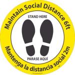 SOCIAL DISTANCING, STAND HERE, FLOOR SIGN, ENG/ESP