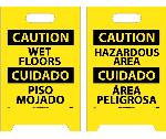 CAUTION WET FLOORS - BILINGUAL DOUBLE-SIDED FLOOR SIGN