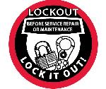 LOCKOUT BEFORE SERVICE REPAIR OR MAINTENANCE HARD HAT EMBLEM