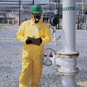 2X-LARGE YELLOW DUPONT™ TYCHEM® QC PE-COATED COVERALLS WITH HOOD, BOOTS, ELASTIC WRISTS, AND ANKLES