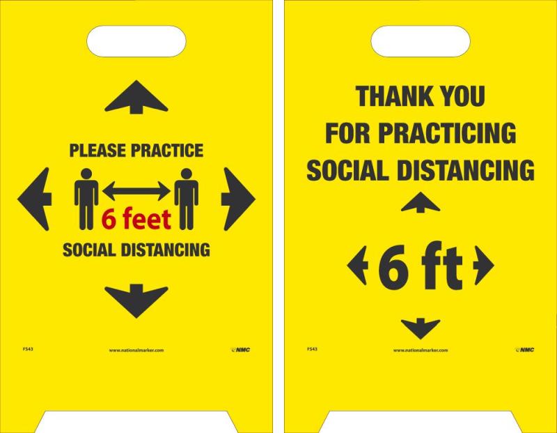 6FT PRACTICE SOCIAL DIST., DBL-SIDED FLOOR SIGN