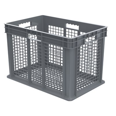 Akro-Mills Straight Wall Container, Mesh Side & Base, 23 3/4L x 16 1/8H x 15 3/4W, Grey