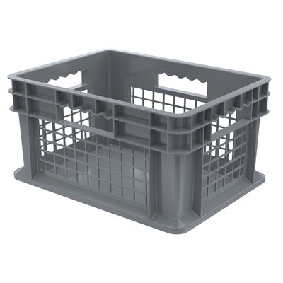 Akro-Mills Straight Wall Container, Mesh Side & Solid Base, 15 3/4L x 8 1/4H x 11 3/4W, Grey