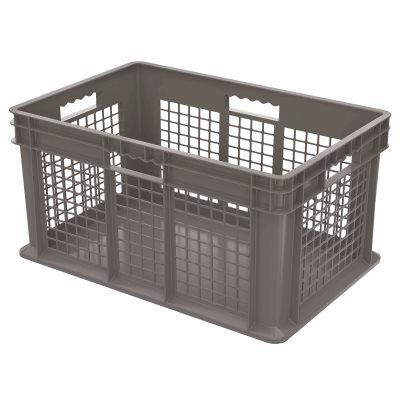Akro-Mills Straight Wall Container, Mesh Side & Solid Base, 23 3/4L x 12 1/4H x 15 3/4W, Grey