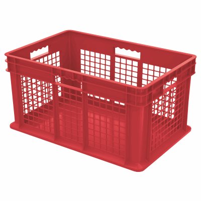 Akro-Mills Straight Wall Container, Mesh Side & Solid Base, 23 3/4L x 12 1/4H x 15 3/4W, Red