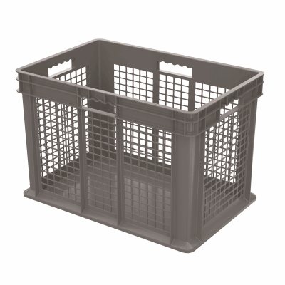 Akro-Mills Straight Wall Container, Mesh Side & Solid Base, 23 3/4L x 16 1/8H x 15 3/4W, Grey