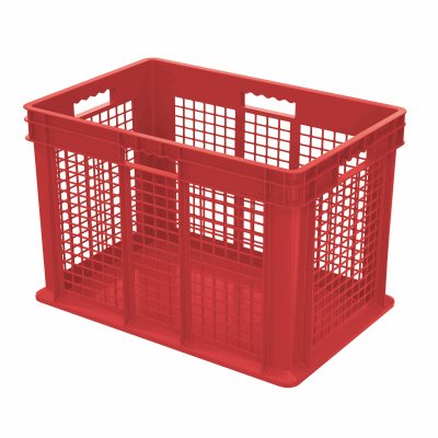 Akro-Mills Straight Wall Container, Mesh Side & Solid Base, 23 3/4L x 16 1/8H x 15 3/4W, Red