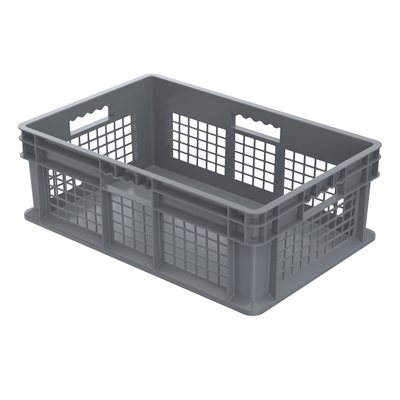 Akro-Mills Straight Wall Container, Mesh Side & Solid Base, 23 3/4L x 8 1/4H x 15 3/4W, Grey