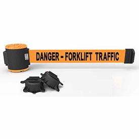 Banner Stakes Magnetic 30' Orange Wall Mount Barrier - Danger - Forklift Traffic  Banner