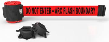 Banner Stakes Magnetic 30' Red Wall Mount Barrier - Do Not Enter - Arc Flash Boundary  Banner
