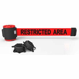 Banner Stakes Magnetic 30' Red Wall Mount Barrier - Restricted Area  Banner