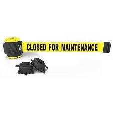 Banner Stakes Magnetic 30' Yellow Wall Mount Barrier - Closed for Maintenance Banner