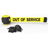 Banner Stakes Magnetic 30' Yellow Wall Mount Barrier - Out of Service Banner
