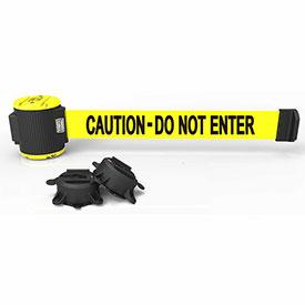 Banner Stakes Magnetic 30' Yellow Wall Mount Barrier With Light Kit - Caution - Do Not Enter Banner
