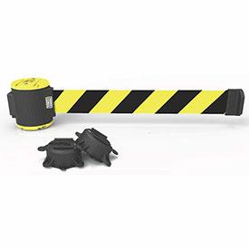 Banner Stakes Magnetic 30' Yellow/Black Wall Mount Barrier - Diagonal Stripe  Banner