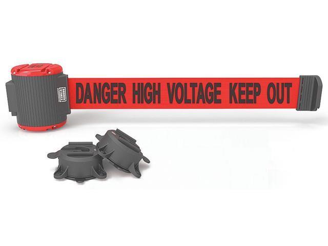 Banner Stakes Magnetic 7' Red Wall Mount Barrier - Danger High Voltage Keep Out Banner
