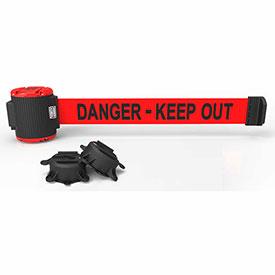 Banner Stakes Magnetic 7' Red Wall Mount Barrier - Danger-Keep Out Banner