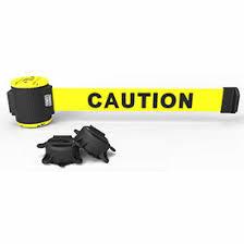 Banner Stakes Magnetic 7' Yellow Wall Mount Barrier - Caution Banner