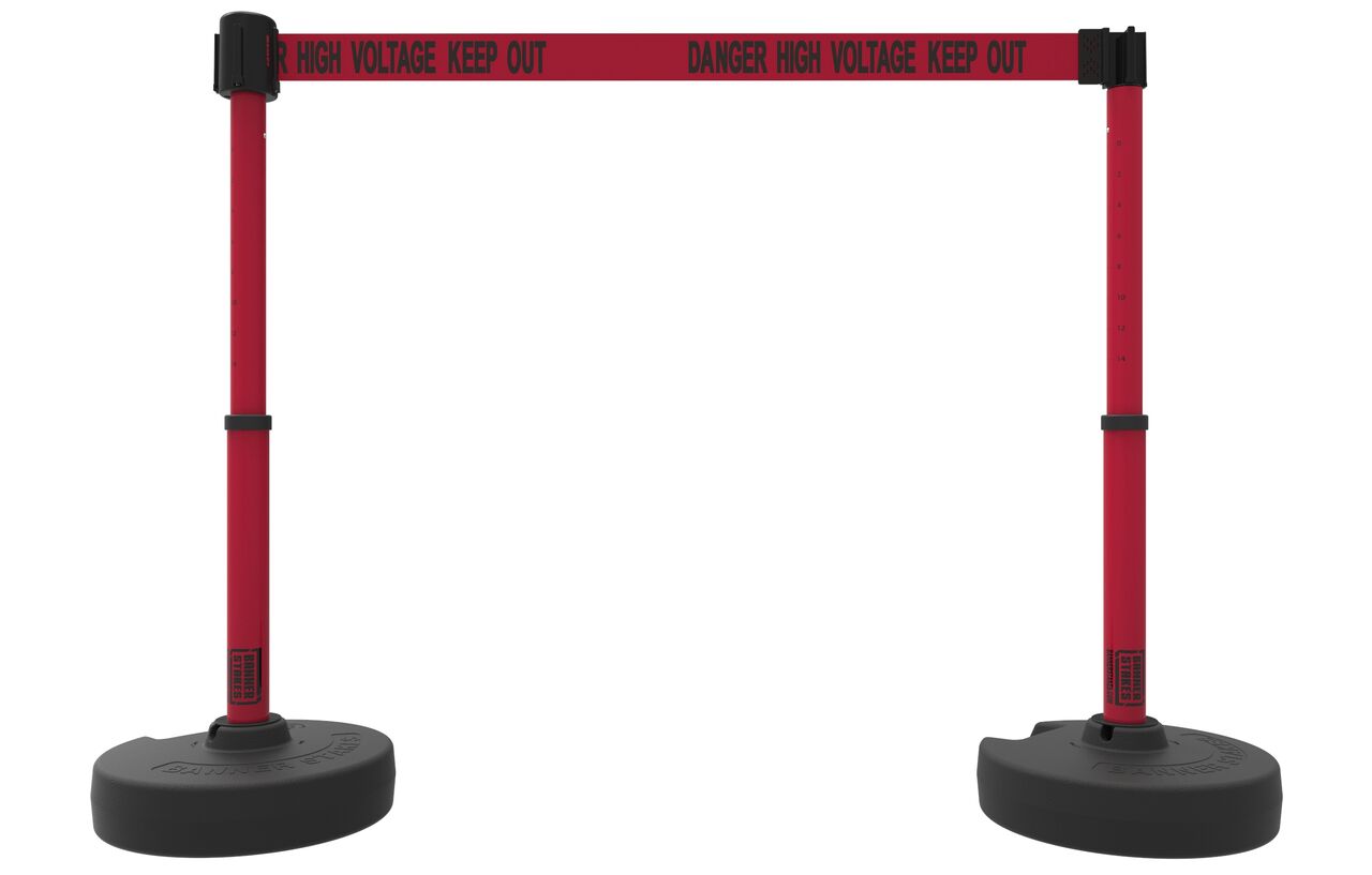 Banner Stakes Plus Barrier Set X2 With Red Danger High Voltage Keep Out Banner