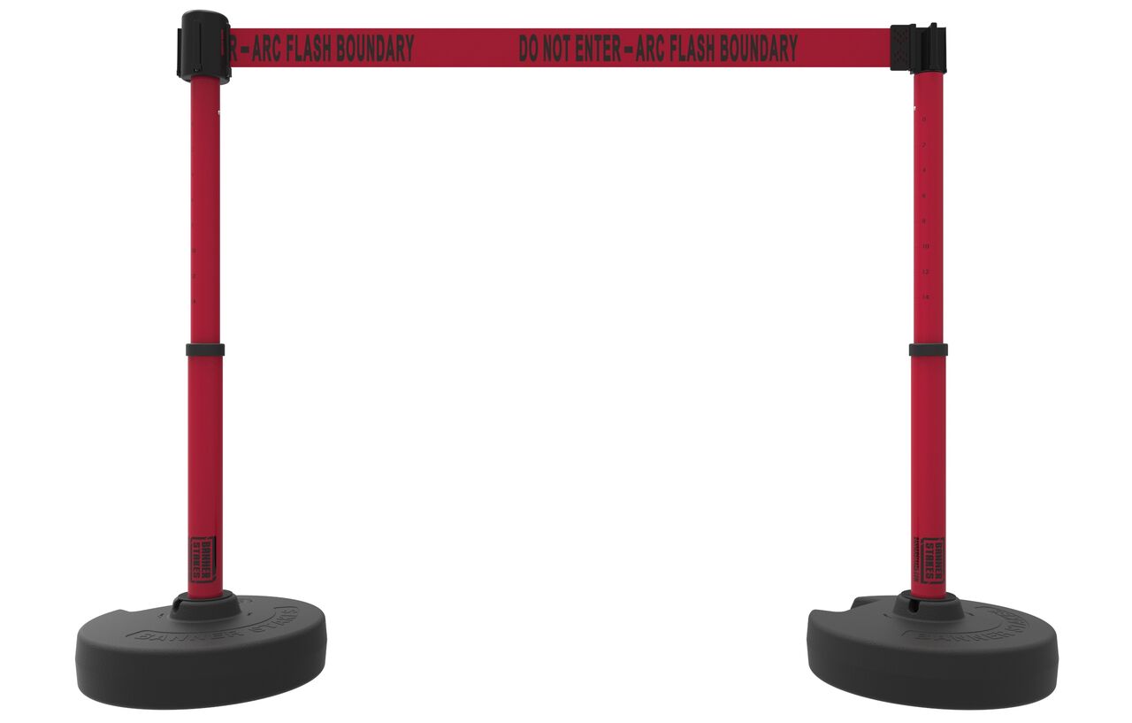 Banner Stakes Plus Barrier Set X2 With Red Do Not Enter - Arc Flash Boundary Banner
