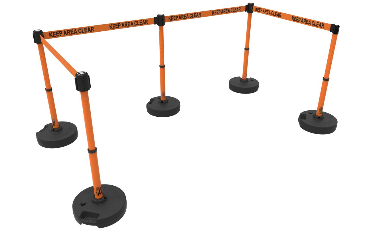 Banner Stakes Plus Barrier Set X5 With Orange Keep Area Clear Banner