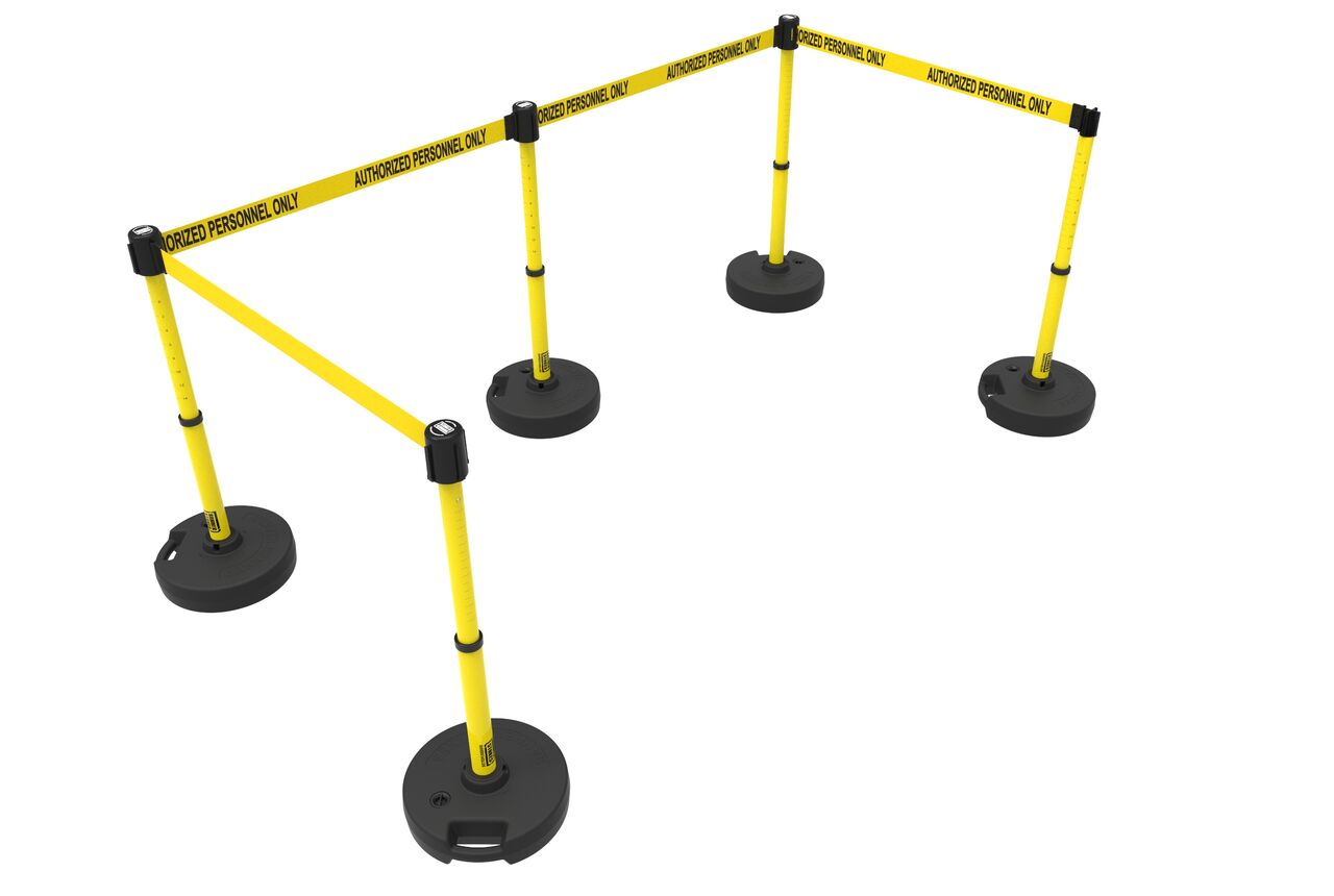 Banner Stakes Plus Barrier Set X5 With Yellow Authorized Personnel Only Banner