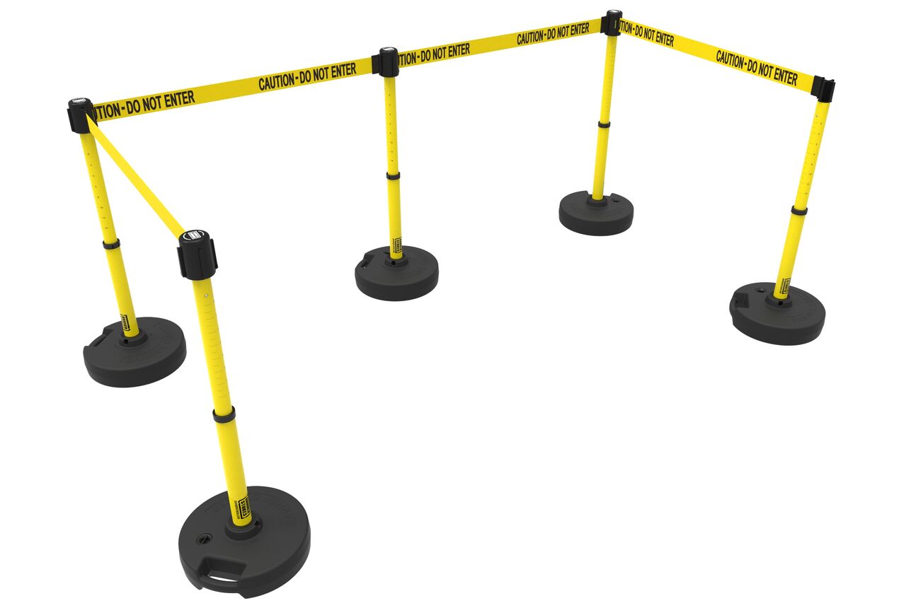 Banner Stakes Plus Barrier Set X5 With Yellow Caution - Do Not Enter Banner