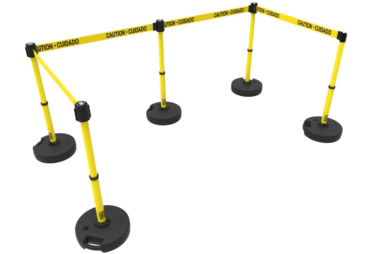 Banner Stakes Plus Barrier Set X5 With Yellow Caution-Cuidado Banner