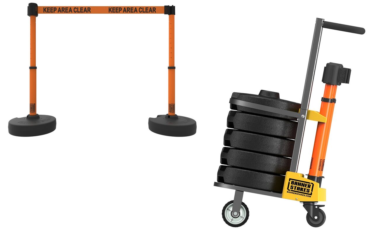 Banner Stakes Plus Cart Package With Orange Keep Area Clear Banner