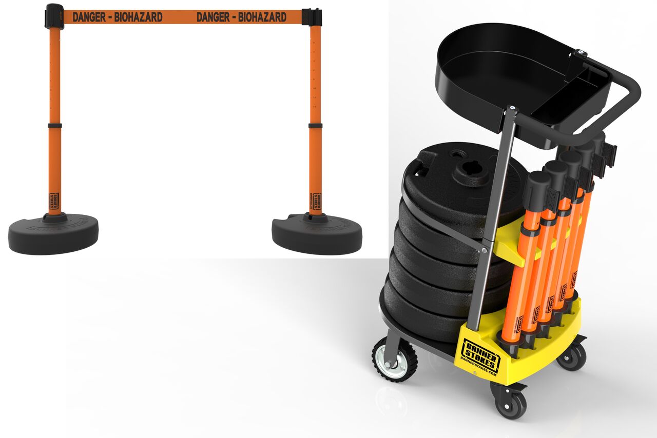 Banner Stakes Plus Cart Package With Tray & Orange Danger - Biohazard Banner