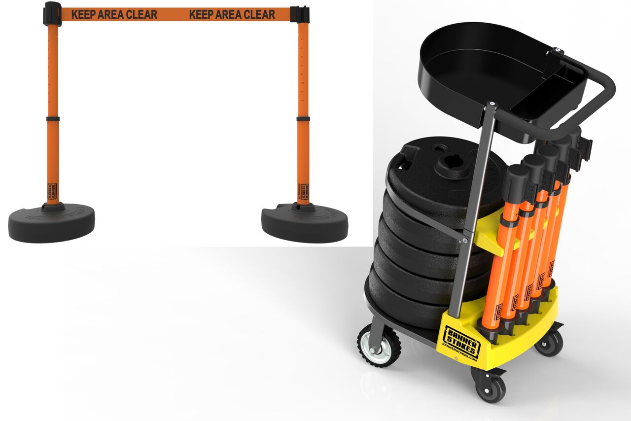 Banner Stakes Plus Cart Package With Tray & Orange Keep Area Clear Banner