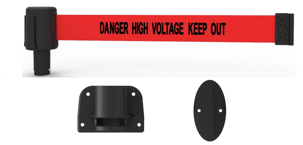 Banner Stakes Plus Wall Mount System With Red Danger High Voltage Keep Out Banner