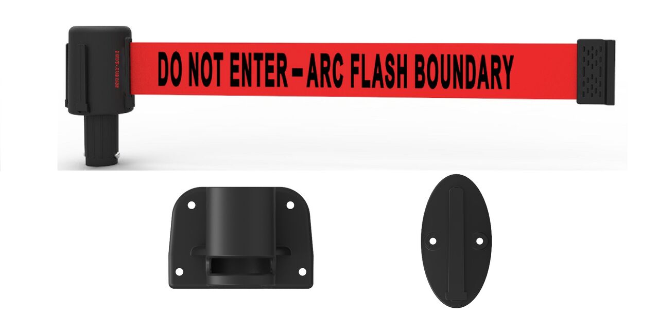 Banner Stakes Plus Wall Mount System With Red Do Not Enter - Arc Flash Boundary Banner
