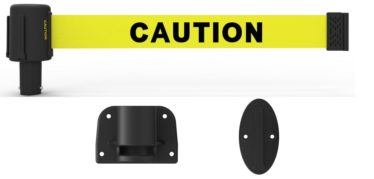 Banner Stakes Plus Wall Mount System With Yellow Caution Banner