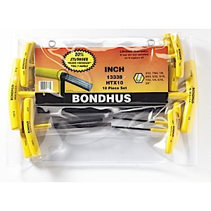 Bondhus 13338, Set 10 Graduated Length Hex T-Handles 3/32 - 3/8