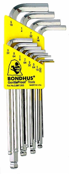 Bondhus 16136, Set 12 BriteGuard Plated Hex L-Wrenches .050 - 5/16 - Long