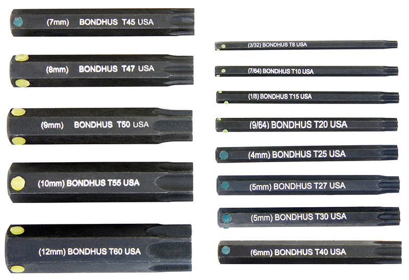 Bondhus 32037 Set 13 ProHold Torx Bits 2 (T8-T60) Bits Only in Clamshell