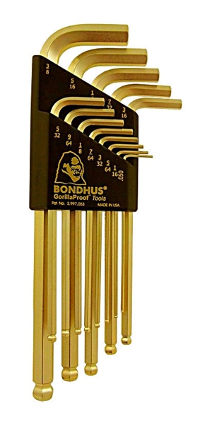 Bondhus 37937, Set of 13 GoldGuard Plated Balldriver L-Wrenches .050 - 3/8