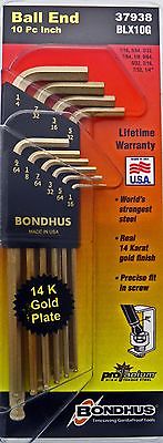 Bondhus 37938, Set 10 GoldGuard Plated Balldriver L-Wrenches 1/16 - 1/4