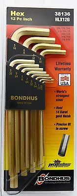 Bondhus 38136, Set 12 GoldGuard Plated Hex L-Wrenches .050 - 5/16 - Long