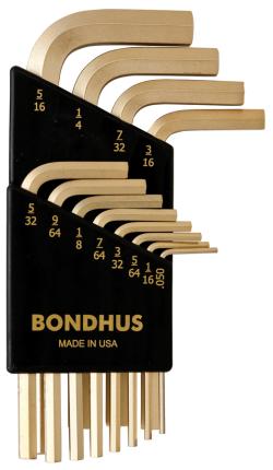 Bondhus 38236, Set 12 GoldGuard Plated Hex L-Wrenches .050 - 5/16 - Short