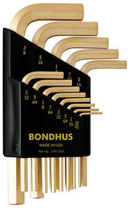 Bondhus 38237, Set 13 GoldGuard Plated Hex L-Wrenches .050 - 3/8 - Short