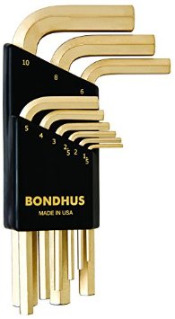 Bondhus 38299, Set 9 GoldGuard Plated Hex L-Wrenches 1.5 - 10mm - Short