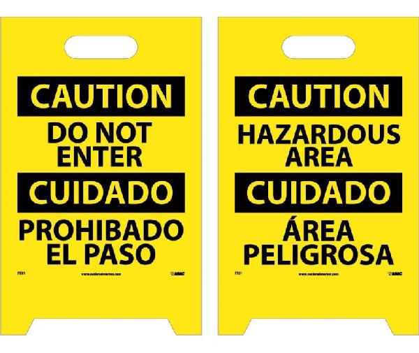 CAUTION DO NOT ENTER - BILINGUAL DOUBLE-SIDED FLOOR SIGN