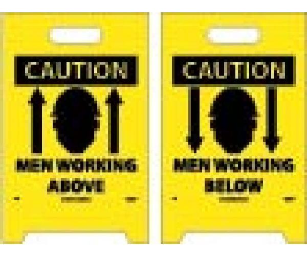 CAUTION MEN WORKING ABOVE/BELOW DOUBLE-SIDED FLOOR SIGN
