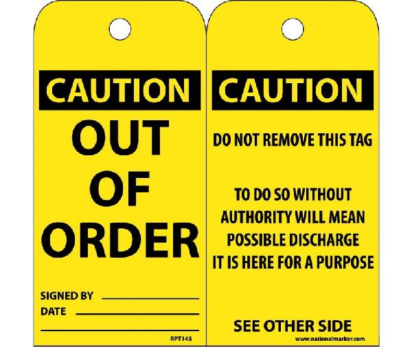 CAUTION OUT OF ORDER TAG