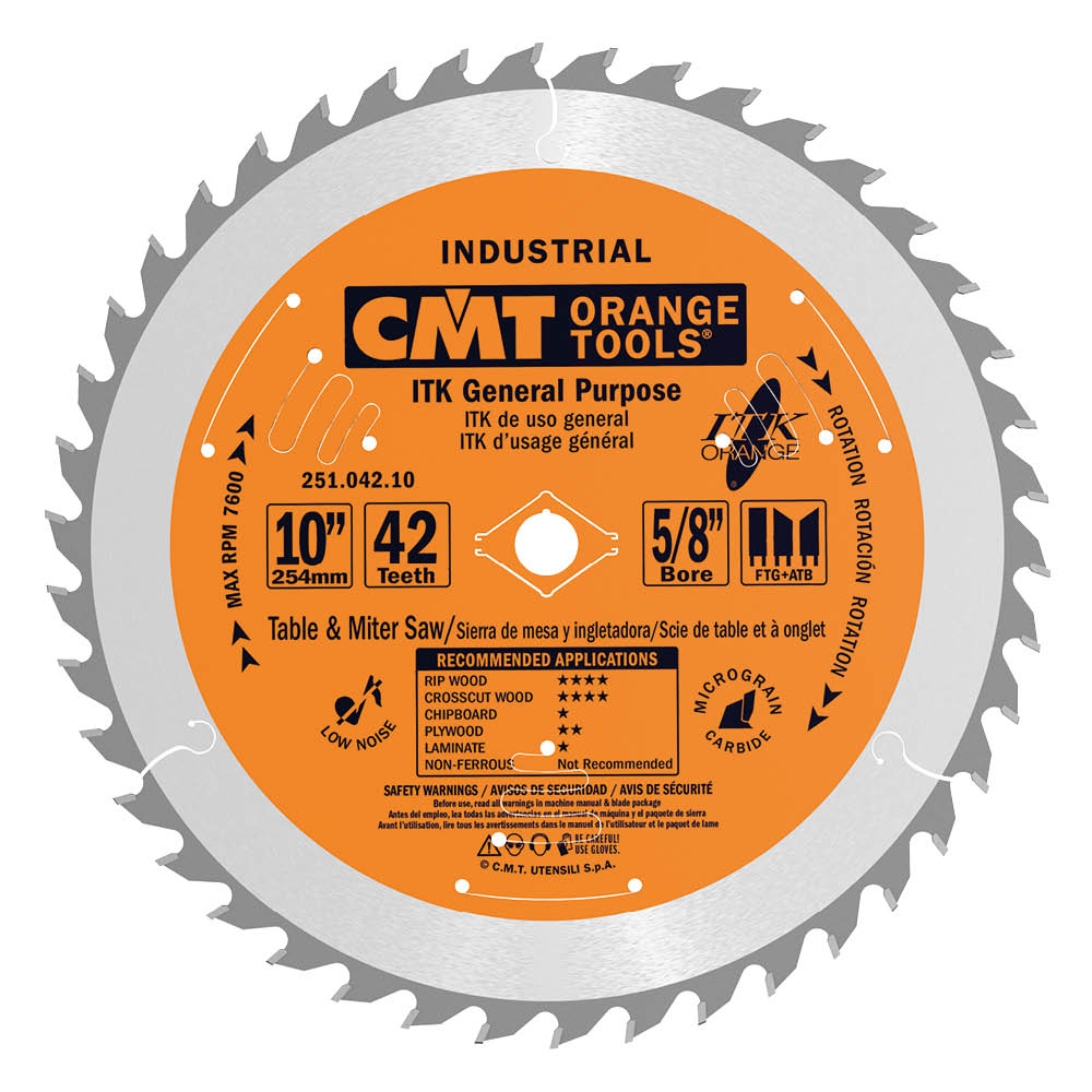 CMT 10 x 40T x 5/8 ITK General Purpose Tungsten Carbide Tipped Circular Saw Blade