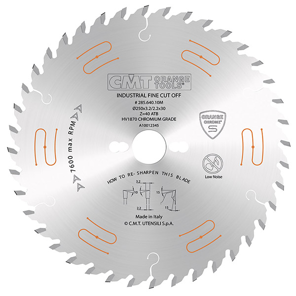 CMT 10 x 60T x 5/8 Industrial Low Noise & Chrome Coated Tungsten Carbide Tipped Circular Saw Blade