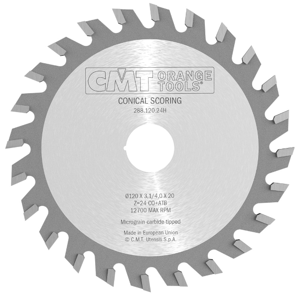 CMT 125mm x 24T x 20mm Industrial Conical Scoring Tungsten Carbide Tipped Circular Saw Blade - 3.2mm Plate Thickness