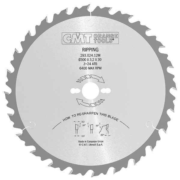 CMT 300mm x 24T x 30mm Industrial Rip Tungsten Carbide Tipped Circular Saw Blade